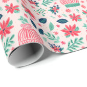 Preppy Roze & Groene Kerst Ski Petten Cadeaupapier (Rol Hoek)