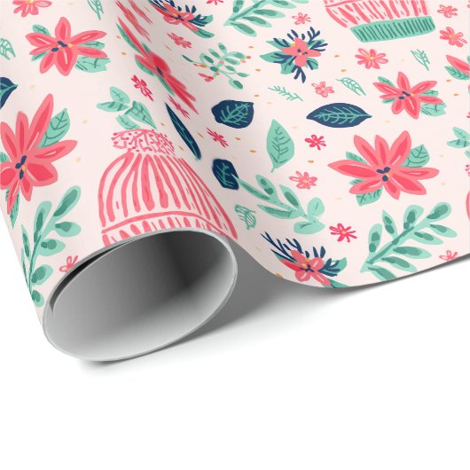 Preppy Roze & Groene Kerst Ski Petten Cadeaupapier (Rol Hoek)