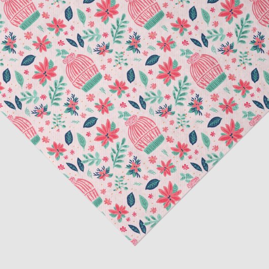 Preppy Roze & Groene Kerst Ski Petten Tissuepapier (Detail)
