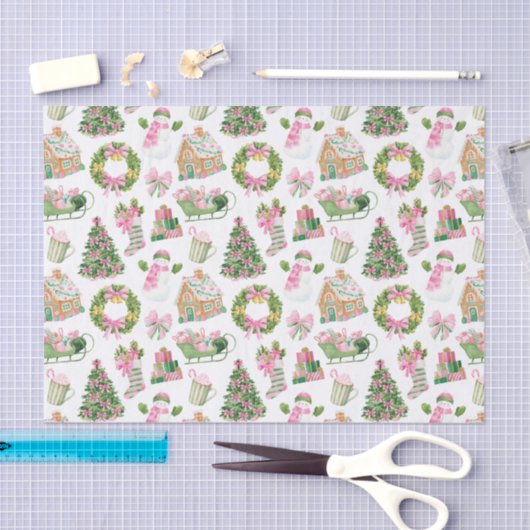 Preppy Roze & Groene Kerst Tissuepapier (Craft)