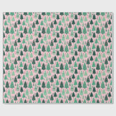 Preppy roze & groene kerstbomen cadeaupapier (Vlak)
