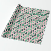 Preppy roze & groene kerstbomen cadeaupapier (Uitgerold)