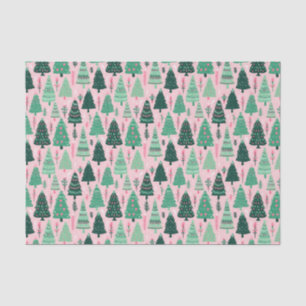 Preppy roze & groene kerstbomen tissuepapier