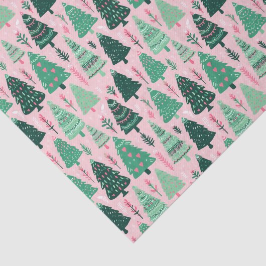Preppy roze & groene kerstbomen tissuepapier (Detail)