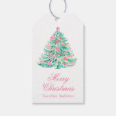 Preppy Roze & Groene Kerstboom Cadeaulabel (Voorkant)
