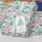 Preppy Roze & Groene Kerstboom Cadeaulabel
