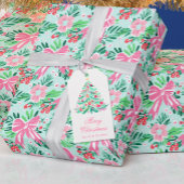 Preppy Roze & Groene Kerstboom Cadeaulabel