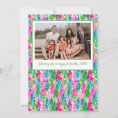 Preppy Roze & Groene Kerstboom Custom Photo Feestdagenkaart (Achterkant)