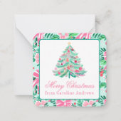 Preppy Roze & Groene Kerstboom Gift Enclosure Notitiekaartje (Voorkant)