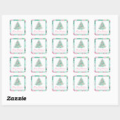 Preppy Roze & Groene Kerstboom Gift Vierkante Sticker (Vel)