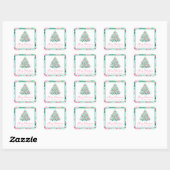 Preppy Roze & Groene Kerstboom Gift Vierkante Sticker (Vel)