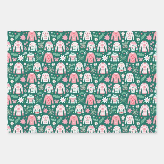 Preppy Roze & Groene Kerstboom Mok & Sweater Inpakpapier Vel (Voorkant 2)