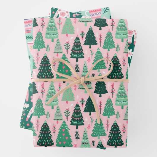 Preppy Roze & Groene Kerstboom Mok & Sweater Inpakpapier Vel (In situ)