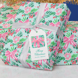 Preppy Roze & Groene Kerstcadeau Cadeaulabel