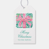 Preppy Roze & Groene Kerstcadeau Cadeaulabel (Voorkant)