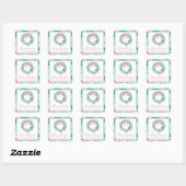 Preppy Roze & Groene Kerstkrans Gift Vierkante Sticker (Vel)