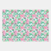 Preppy Roze & Groene Kerstmis Bloemen & Bogen Inpakpapier Vel (Voorkant 2)