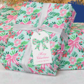 Preppy Roze & Groene Kerstmis Holly Berry Bow Cadeaulabel