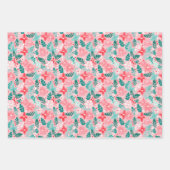 Preppy Roze & Groene Kerstmis Poinsettias & Bogen Inpakpapier Vel (Voorkant 3)