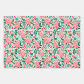 Preppy Roze & Groene Kerstmis Poinsettias & Bogen Inpakpapier Vel (Voorkant 2)