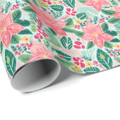 Preppy Roze & Groene Kerstmis Poinsettias Cadeaupapier (Rol Hoek)