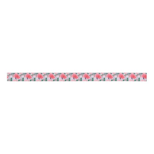 Preppy Roze & Groene Kerstmis Poinsettias Grosgrain Lint (Voorkant)