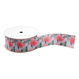 Preppy Roze & Groene Kerstmis Poinsettias Grosgrain Lint