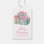 Preppy Roze & Groene Kerstmis Verpakte Cadeaus Cadeaulabel (Voorkant)