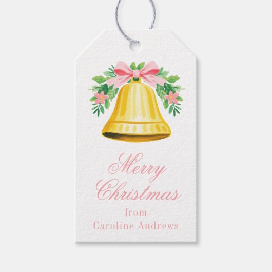 Preppy Roze & Groene Kerstmisbelzwaai Cadeaulabel (Voorkant)