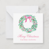 Preppy Roze & Groene Kerstmiskrans Behuizing Notitiekaartje (Voorkant)