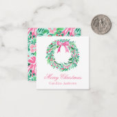 Preppy Roze & Groene Kerstmiskrans Behuizing Notitiekaartje (Voorkant / Achterkant in situ)