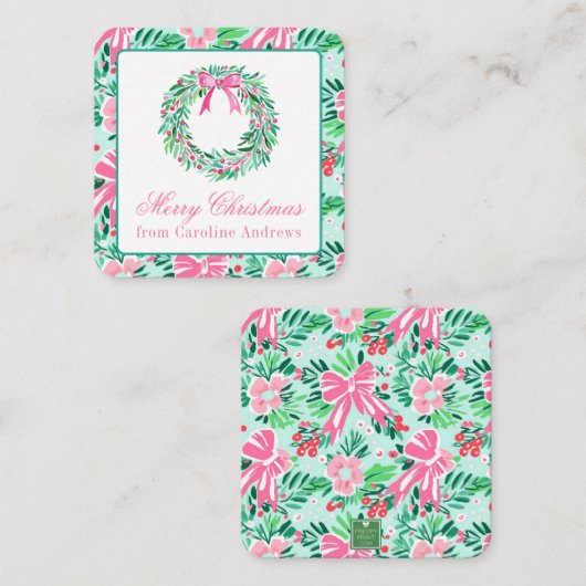 Preppy Roze & Groene Kerstmiskrans Behuizing Notitiekaartje (Voorkant / Achterkant)
