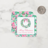 Preppy Roze & Groene Kerstmiskrans Behuizing Notitiekaartje (Voorkant / Achterkant in situ)