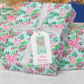 Preppy Roze & Groene Kerstmiskransdeur Cadeaulabel