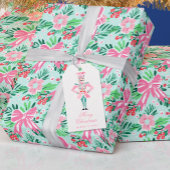 Preppy Roze & Groene Kerstmisnotenkraker Cadeaulabel