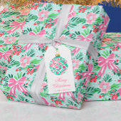 Preppy Roze & Groene Kerstversiering Cadeaulabel