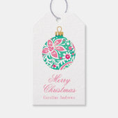 Preppy Roze & Groene Kerstversiering Cadeaulabel (Voorkant)