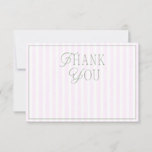 Preppy Roze & Groene Meisje Streep Baby Shower Bedankkaart