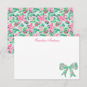 Preppy Roze & Groene Palm Beach Holly Bow Bedankkaart