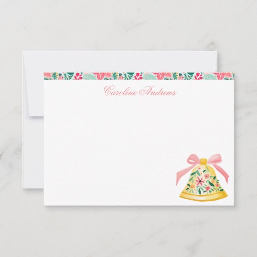 Preppy Roze & Groene Palm Beach Kerstbel Bedankkaart (Voorkant)