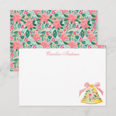 Preppy Roze & Groene Palm Beach Kerstbel Bedankkaart (Voorkant / Achterkant)