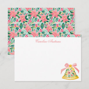 Preppy Roze & Groene Palm Beach Kerstbel Bedankkaart