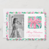 Preppy Roze & Groene Palm Beach Kerstcadeau Feestdagenkaart (Voorkant)