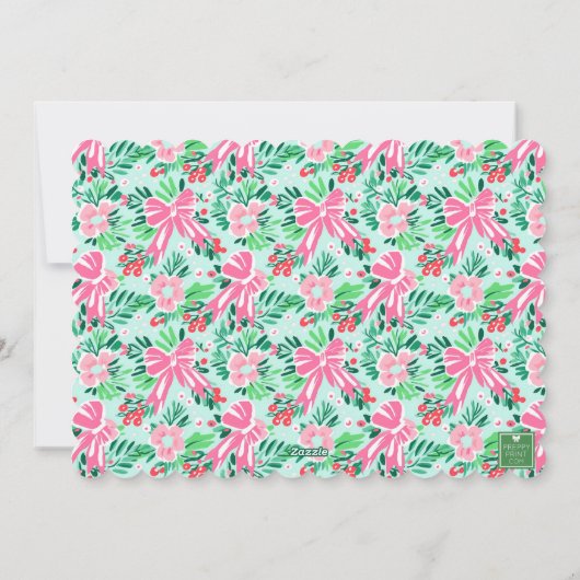 Preppy Roze & Groene Palm Beach Kerstcadeau Feestdagenkaart (Achterkant)