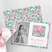 Preppy Roze & Groene Palm Beach Kerstcadeau Feestdagenkaart