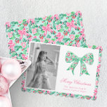 Preppy Roze & Groene Palm Beach Kerststrik Feestdagenkaart<br><div class="desc">PreppyPrint.com - Vier Kerstmis in stijl! Voeg je persoonlijke touch toe aan deze kerstkaarten. Breng dit ontwerp ook over op de producten van uw keuze! Klik op "verwijderen van achterkant van kaart" onder "Logo & Independent Creator Mark" om de QR-code van de achterkant van de kaart te verwijderen. Bezoek mijn...</div>