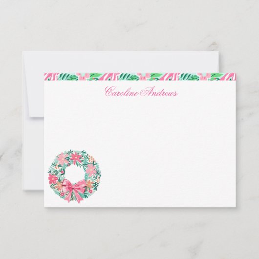 Preppy Roze & Groene Palm Beach krans Bedankkaart (Voorkant)