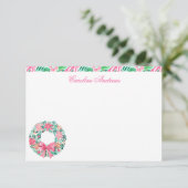 Preppy Roze & Groene Palm Beach krans Bedankkaart (Staand voorkant)