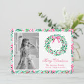 Preppy roze & groene Palm Beach krans foto Feestdagenkaart (Staand voorkant)
