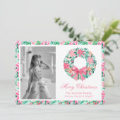 Preppy roze & groene Palm Beach krans foto Feestdagenkaart (Staand voorkant)